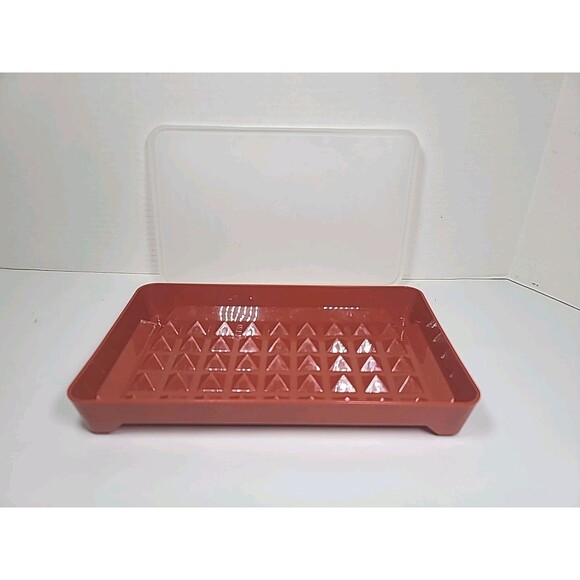 Vintage Tupperware #1292 Bacon Hot Dog Cold Cut Keeper Paprika With Lid - Picture 5 of 7
